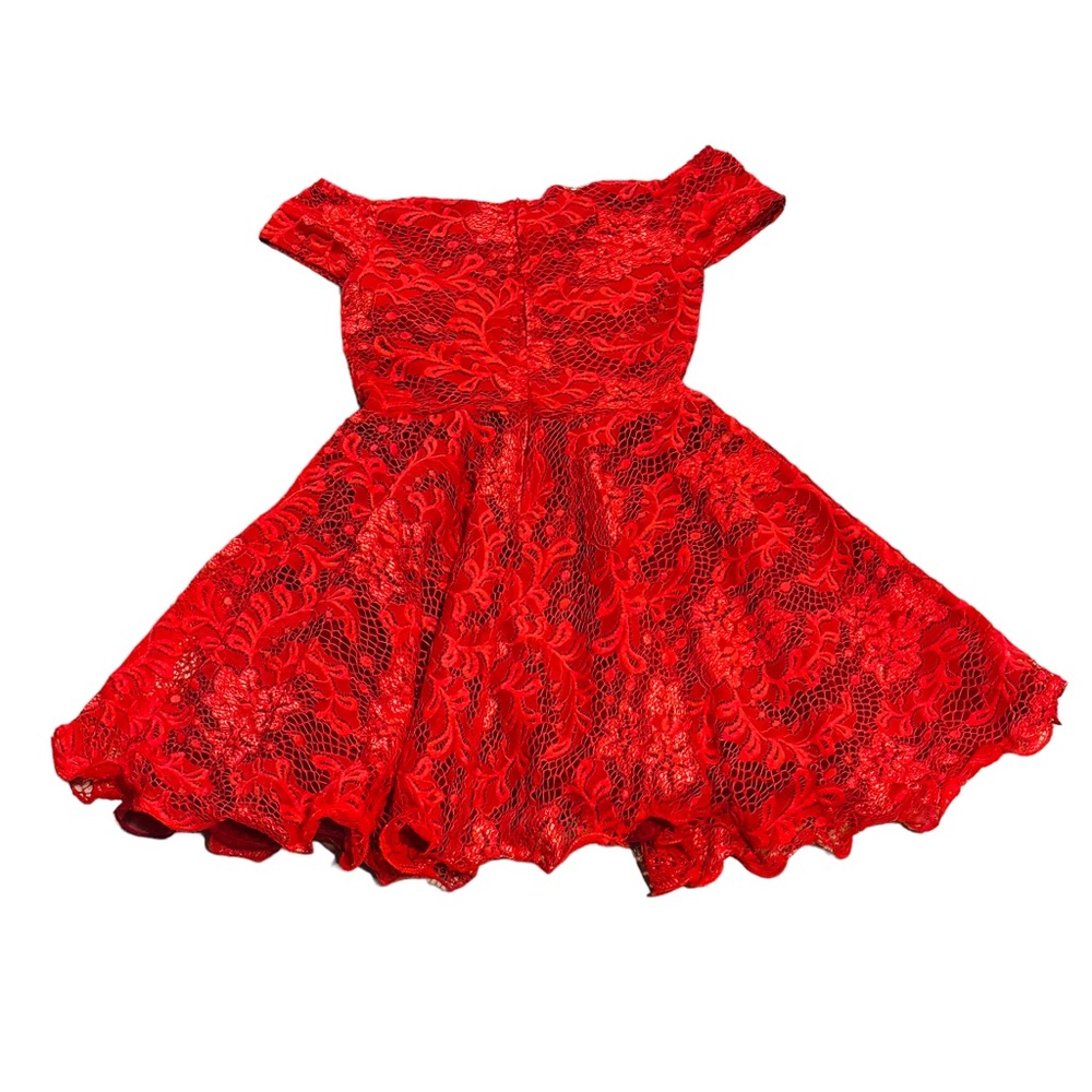 Off-Shoulder Red Lace Party Dress - Picture 8 of 16
